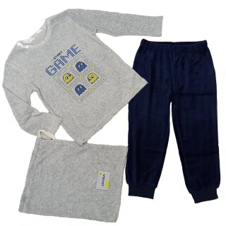 Losan Jungen Samt Schlafanzug lang Pyjama Game hellgrau blau
