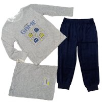 Losan Jungen Samt Schlafanzug lang Pyjama Game hellgrau blau