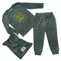 Losan Jungen Samt Schlafanzug lang Pyjama Robots grün