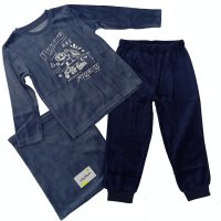 Losan Jungen Samt Schlafanzug lang Pyjama Robots blau