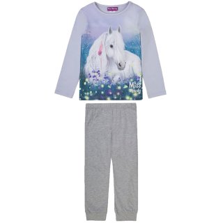 Miss Melody Pyjama Schlafanzug lang Pferde lavender grau