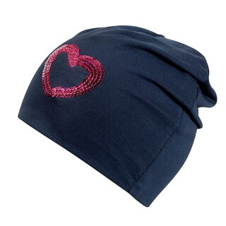 Fiebig Mädchen Jerseymütze Mütze unit Pailletten Herz navy blau