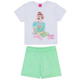 Top Model Lexy Leobaby Shorty Pyjama Schlafanzug kurz weiß grün
