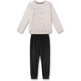 Sanetta Mädchen Schlafanzug Pyjama lang self-confident beige dunkelgrau