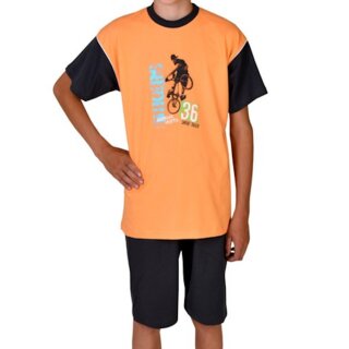 Wörner Jungen Shorty kurzer Schlafanzug Jersey Biker Orange Dunkelgrau