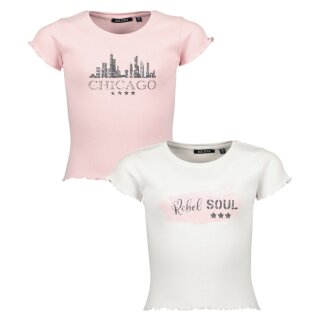 Blue Seven Mädchen Ripp T-Shirt Doppelpack weiß rosa