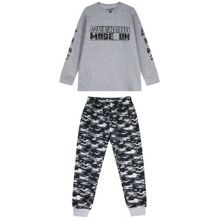 ENERGIERS Jungen Pyjama Schlafanzug hellgrau camouflage