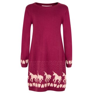 Happy Girls Kleid Langarm Strickkleid Einhorn Herz berry