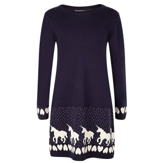 Happy Girls Kleid Langarm Strickkleid Einhorn Herz navy