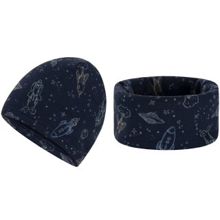 Salt & Pepper Jungen 2er Set Beanie Mütze Schal Loop gefüttert Space dark blue