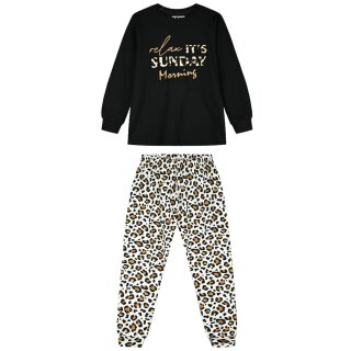 ENERGIERS Mädchen Schlafanzug lang Pyjama Leo black
