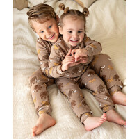 Feetje Kinder Schlafanzug Pyjama lang Milo Mammoth Ripp taupe
