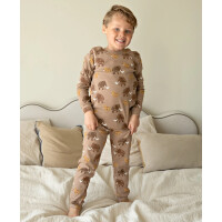 Feetje Kinder Schlafanzug Pyjama lang Milo Mammoth Ripp taupe