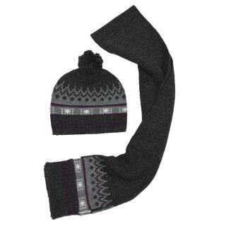 Kanz Jungen Bommelmütze Mütze Schal nine iron gray
