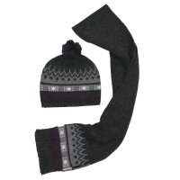 Kanz Jungen Bommelmütze Mütze Schal nine iron gray
